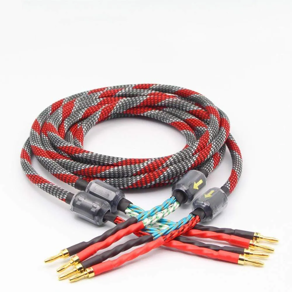 1Pair oxygen-free copper audio speaker cable HI-FI high-end amplifier speaker cable Banana plug cable