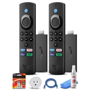 (2) Amazon Fire TV Stick Lite (2021)   Smart Plug   Cat5 Cable   Batteries Bundle