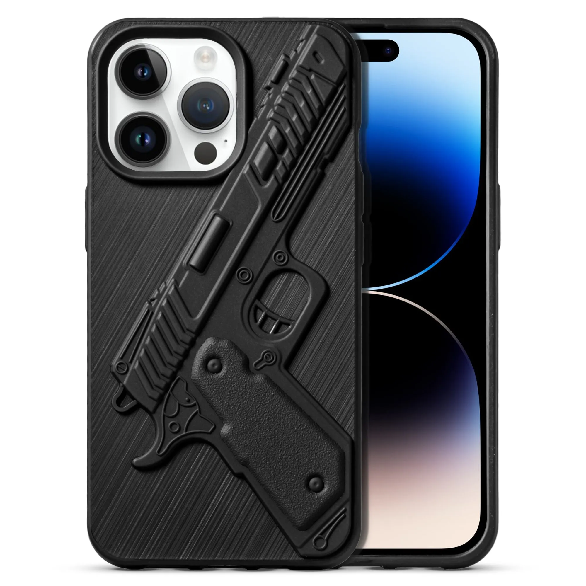 3D Weapon/Gun Matte Silicone Back Cover for Apple iPhone 14 Pro