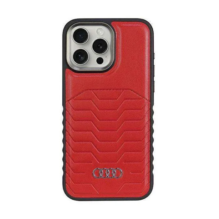 Audi Synthetic Leather Hard Case with MagSafe for iPhone 15 Pro 6.1" Red - AU-TPUPCMIP15P-GT/D3-RD