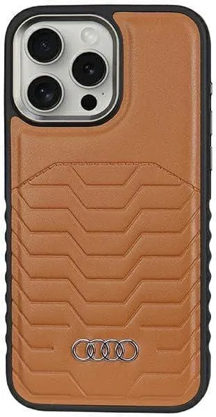 Audi Synthetic Leather Hard Case with MagSafe for iPhone 15 Pro Max 6.7" Brown - AU-TPUPCMIP15PM-GT/D3-BN