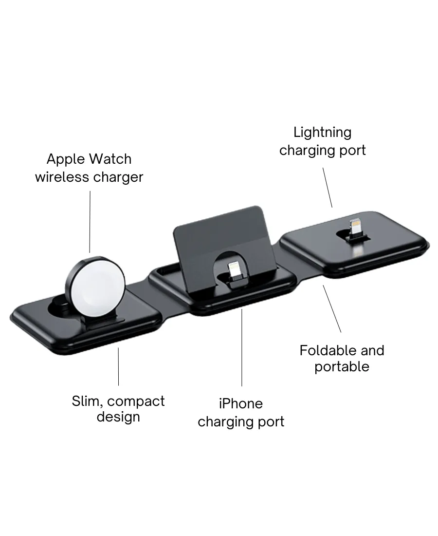 Black Foldable 3-in-1 Charging Station