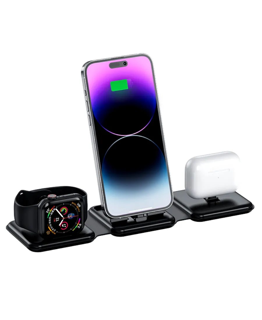 Black Foldable 3-in-1 Charging Station