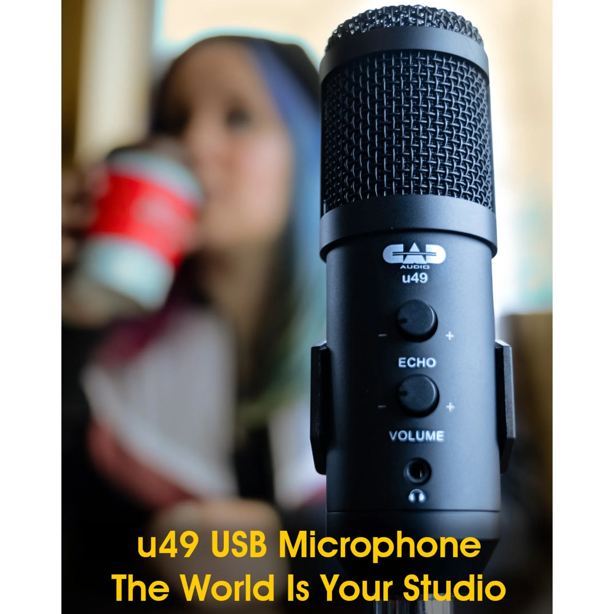 CAD Audio U49 USB Large Format Side Address Studio Microphone with Headphone Monitor and Echo