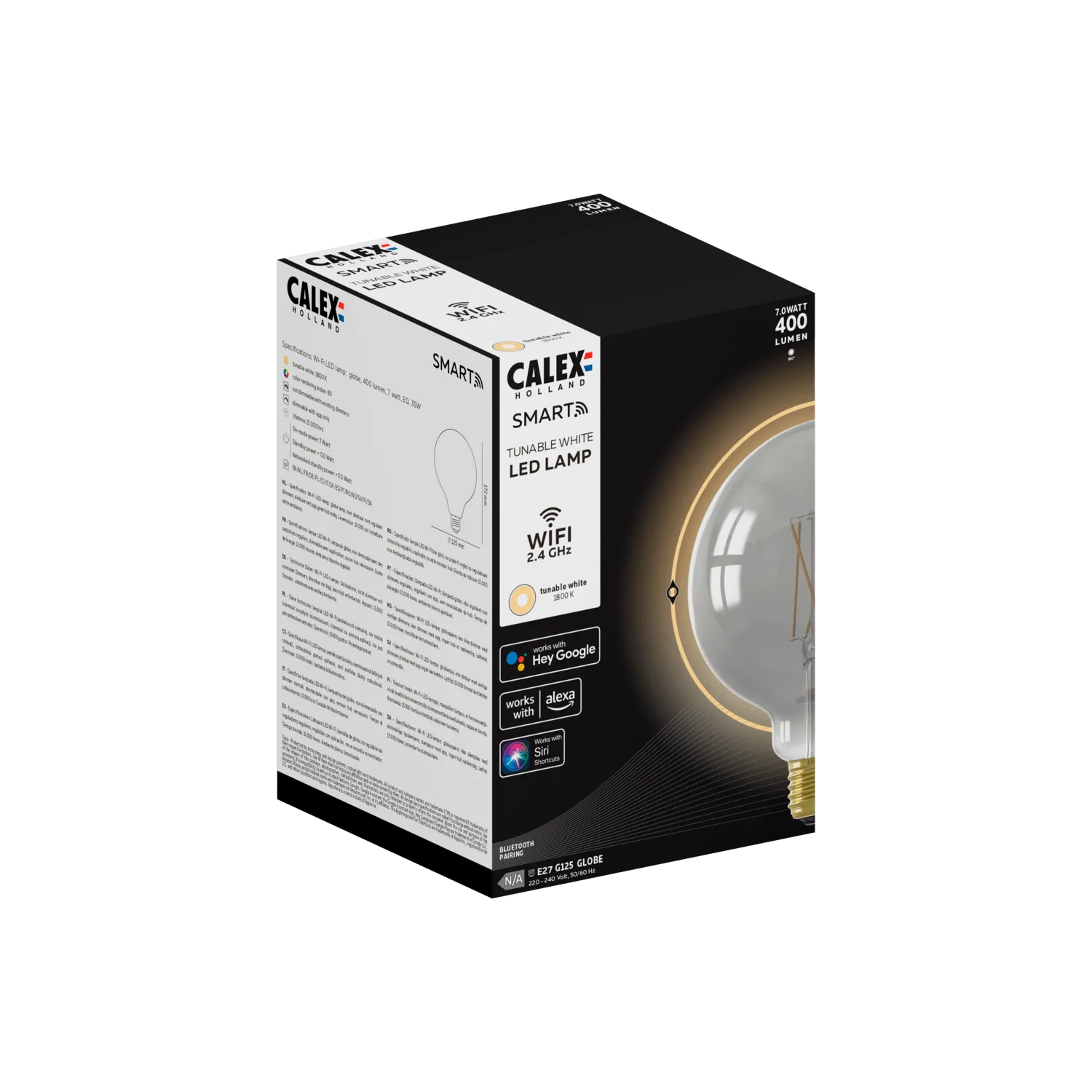 Calex Smart LED Bulb - E27 - Filament - G125 - Titanium - Warm White Light-7W