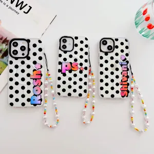 Designer Customised Name Polka Dots Silicon Impact Proof Phone Case With Beaded Charm