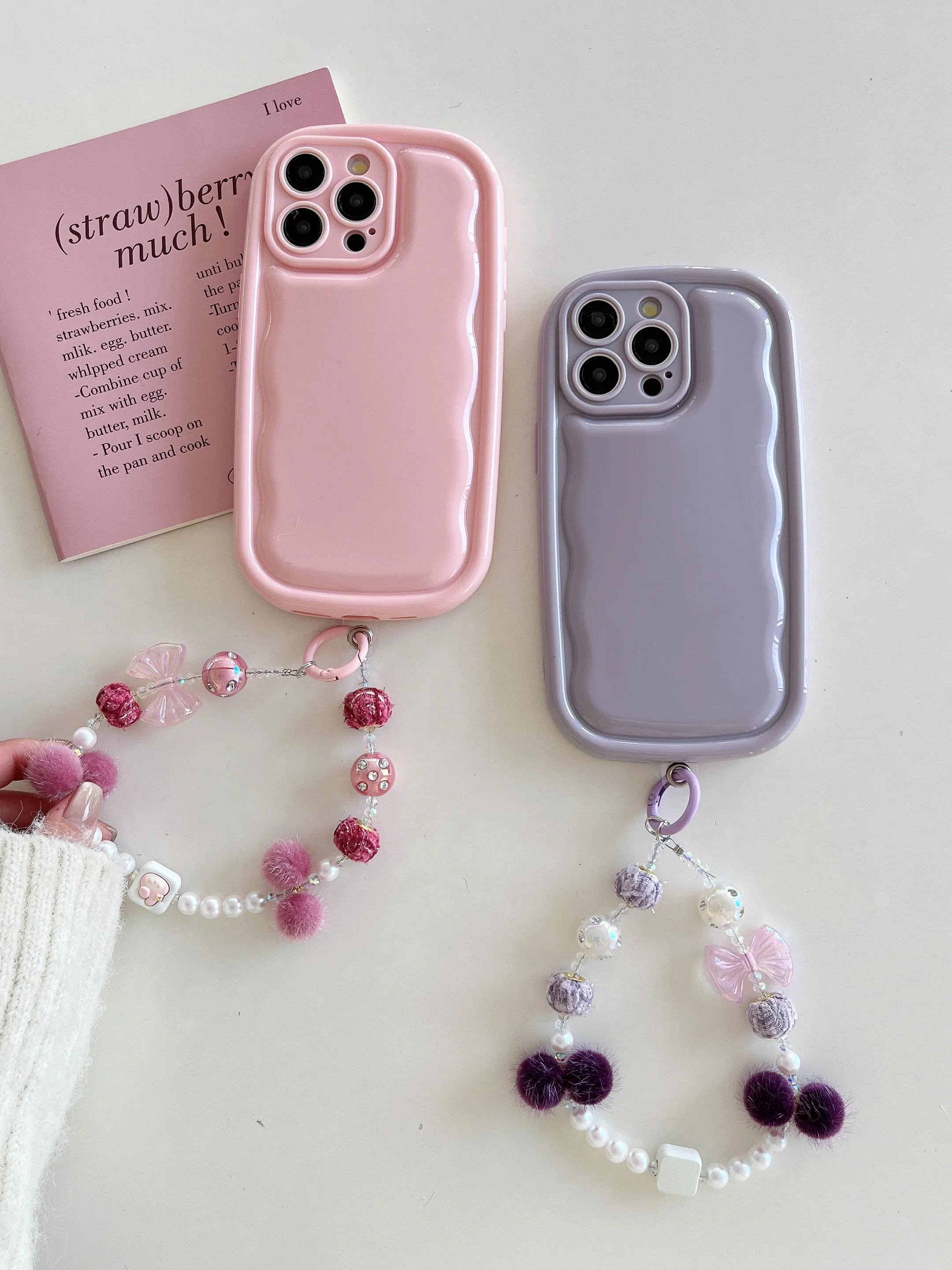 Designer Solid Color Wawy Silicon Case for iPhone With Charm Bracelet