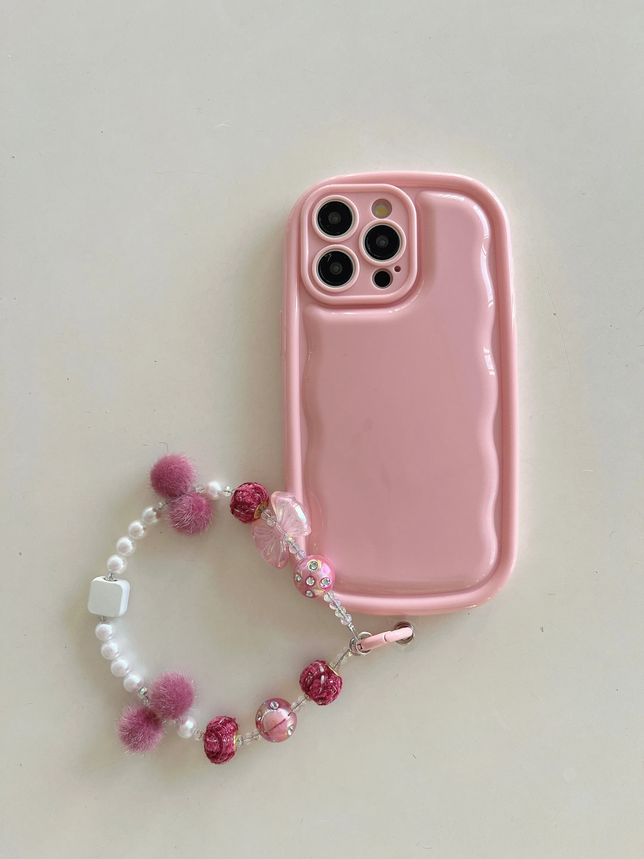 Designer Solid Color Wawy Silicon Case for iPhone With Charm Bracelet