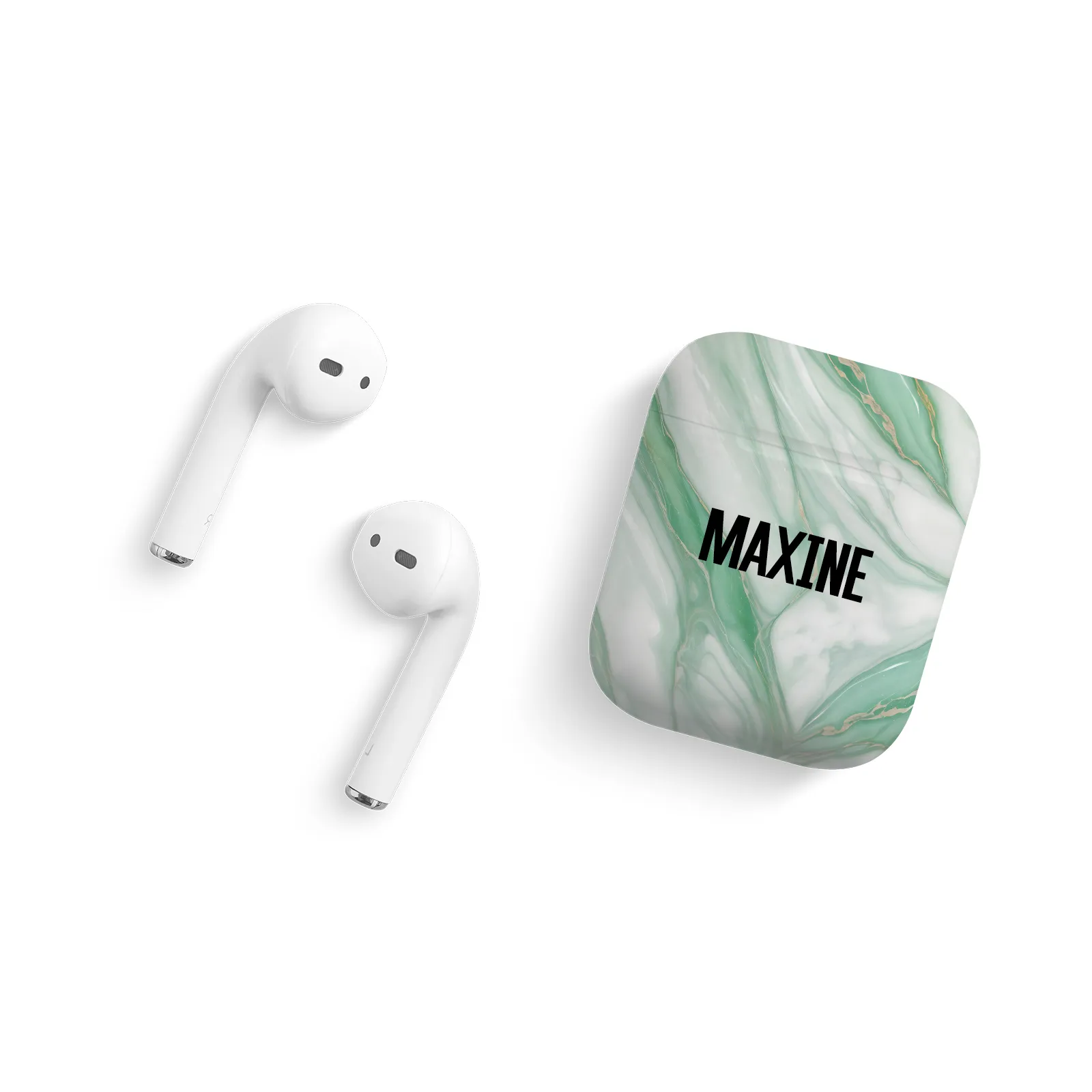 Green Marble Editable Text All Over Print Airpods Case