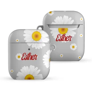 Light Grey Floral Editable Text All Over Print Airpods Case