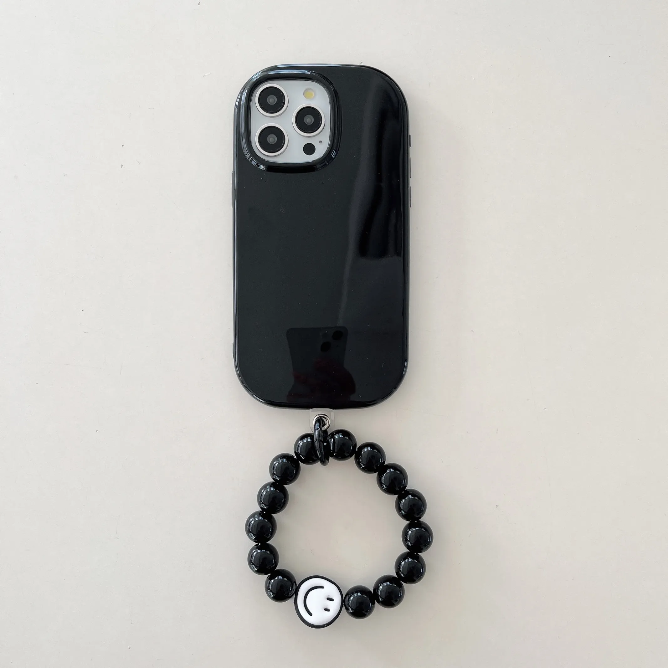 Oval Shape Silicon Case With Hand Bracelet for iPhone ( Black )