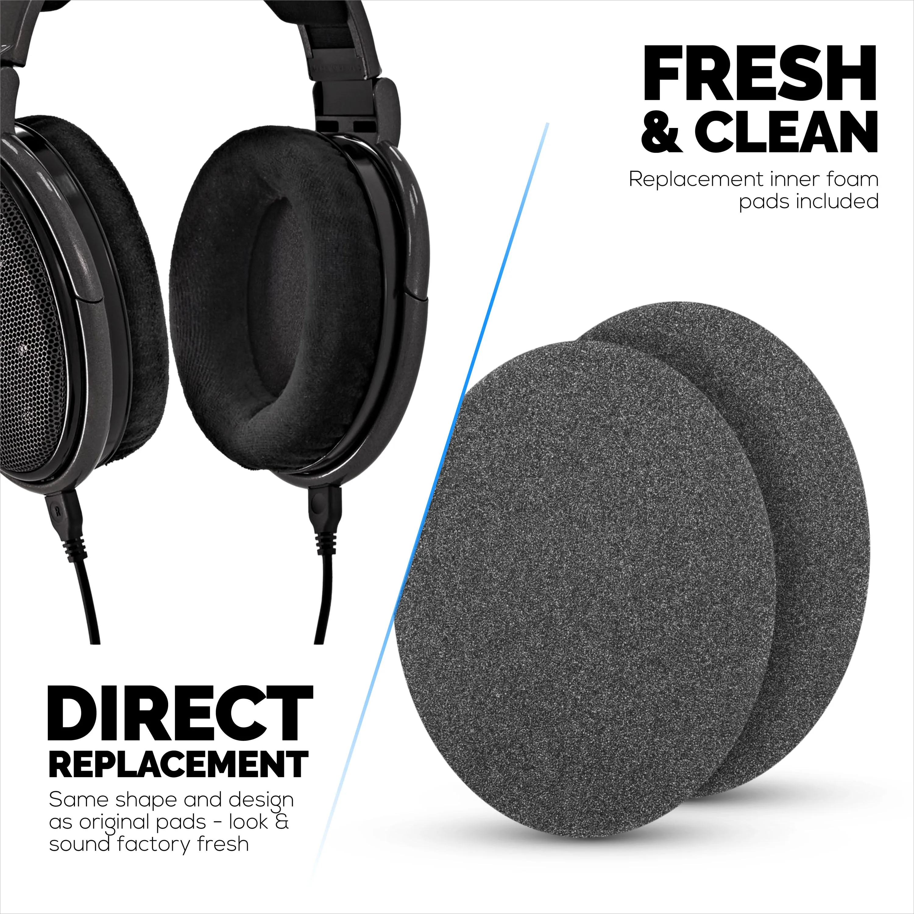 Replacement Earpads for Sennheiser HD600, HD650, HD660S, HD525, HD535, HD545, & Massdrop HD58X, HD6XX Headphones - Soft Velour Cushions For Extra Comfort