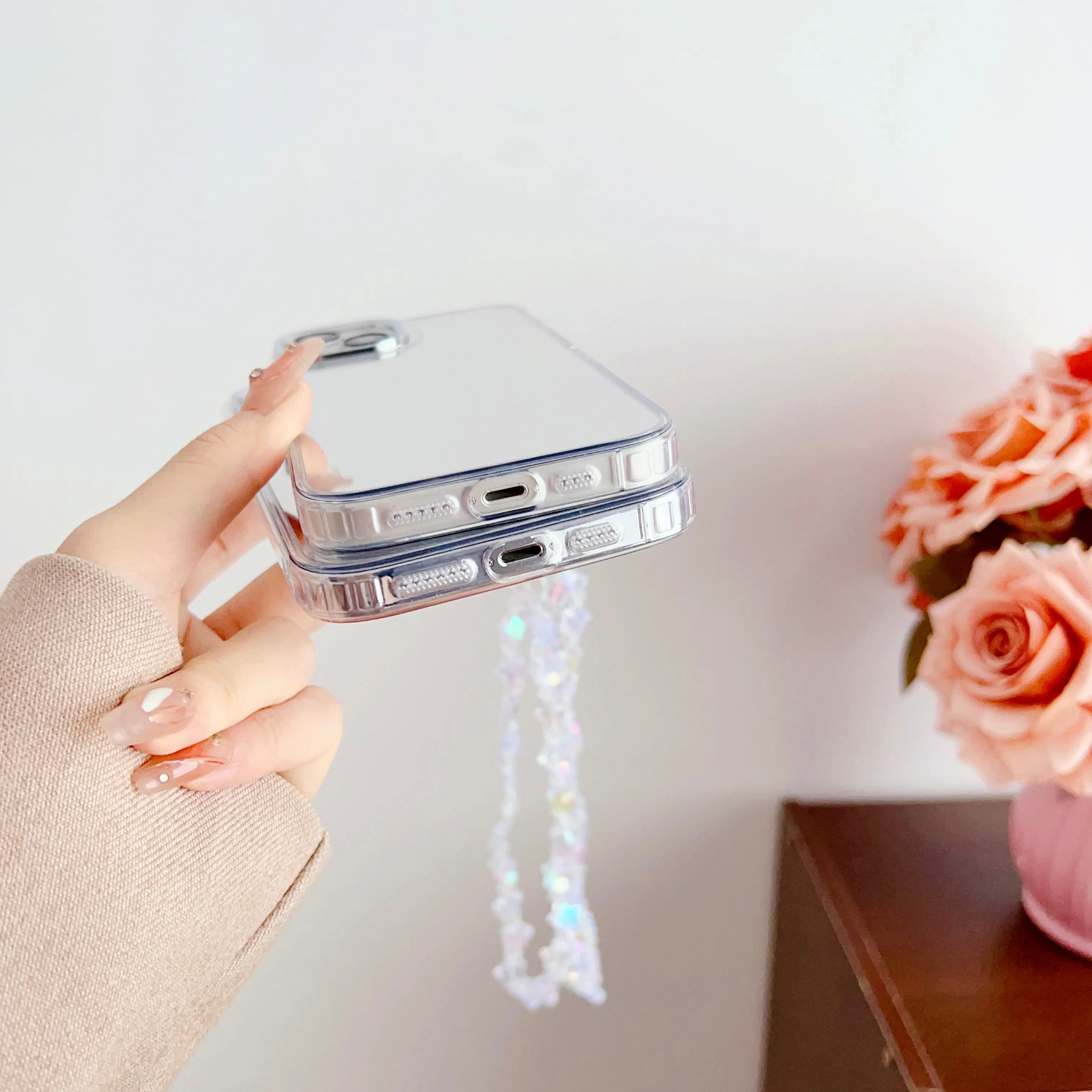 Silicon Silver Mirror Case For iPhone With Crystal Star Charm