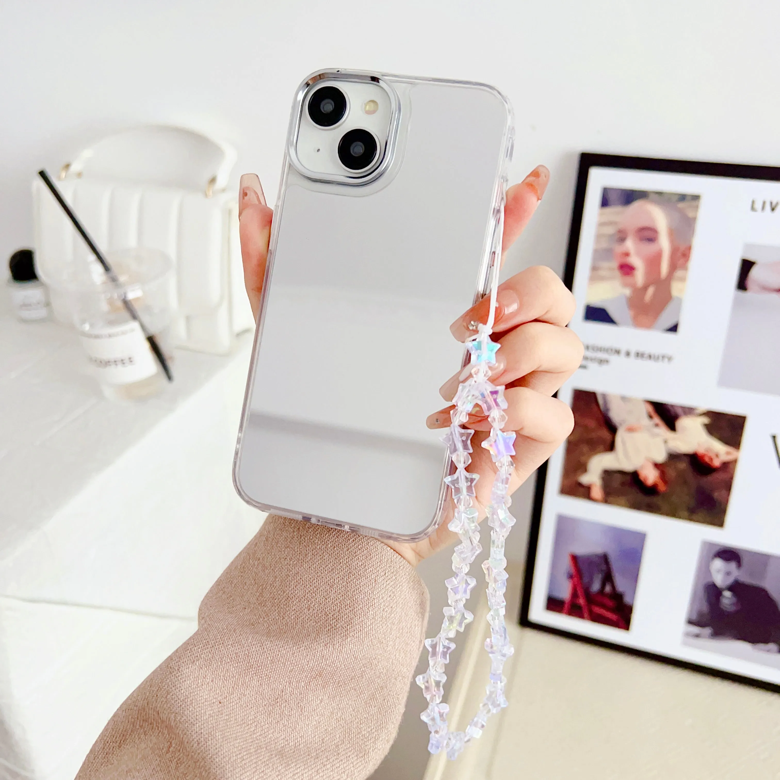 Silicon Silver Mirror Case For iPhone With Crystal Star Charm