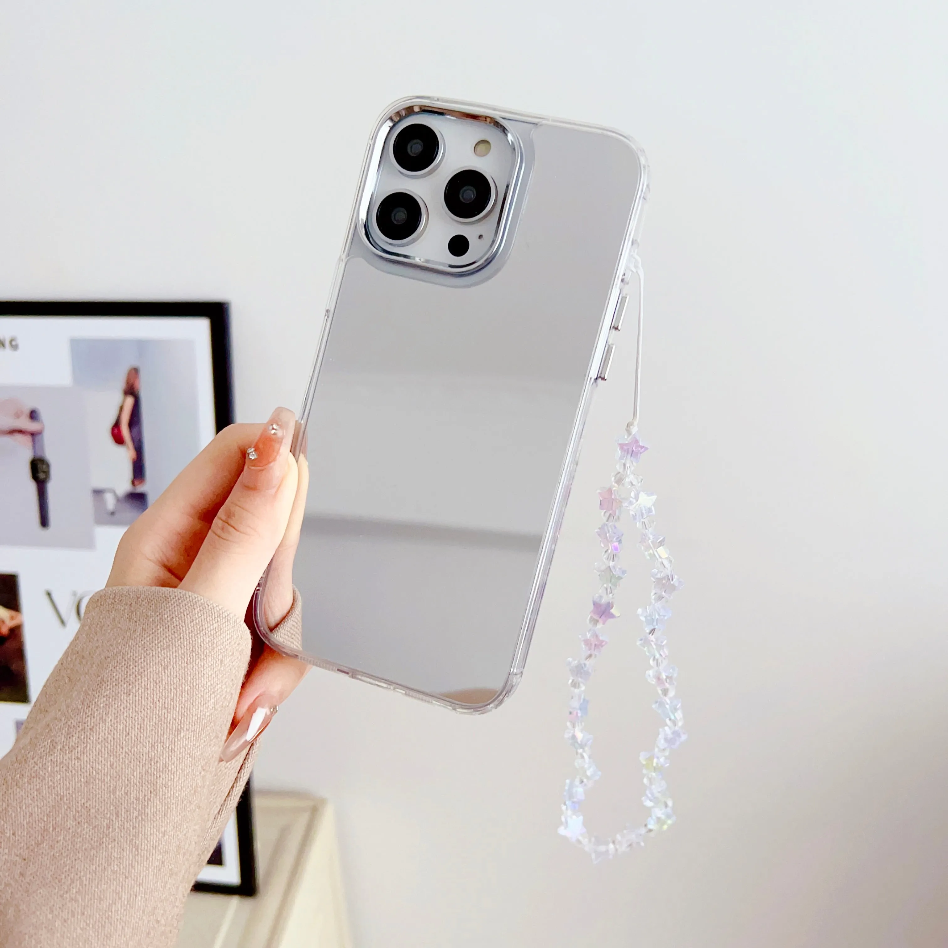 Silicon Silver Mirror Case For iPhone With Crystal Star Charm