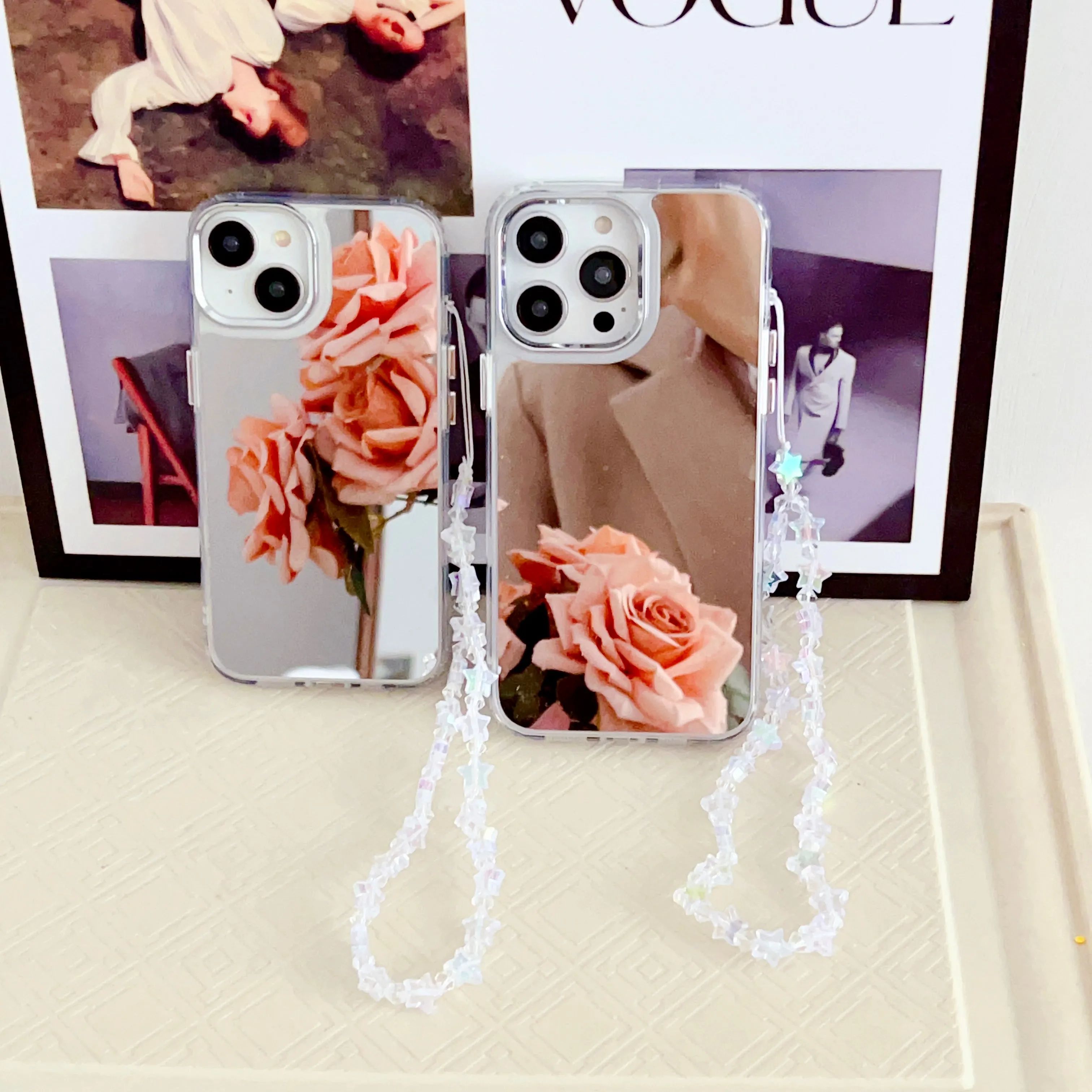 Silicon Silver Mirror Case For iPhone With Crystal Star Charm