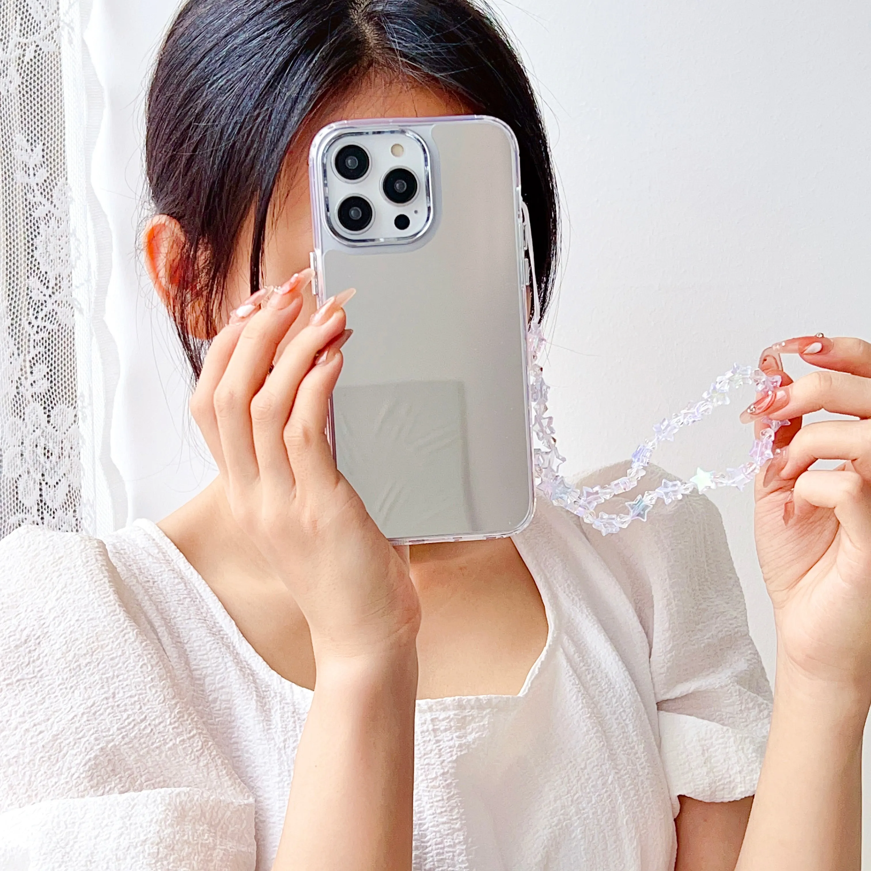 Silicon Silver Mirror Case For iPhone With Crystal Star Charm