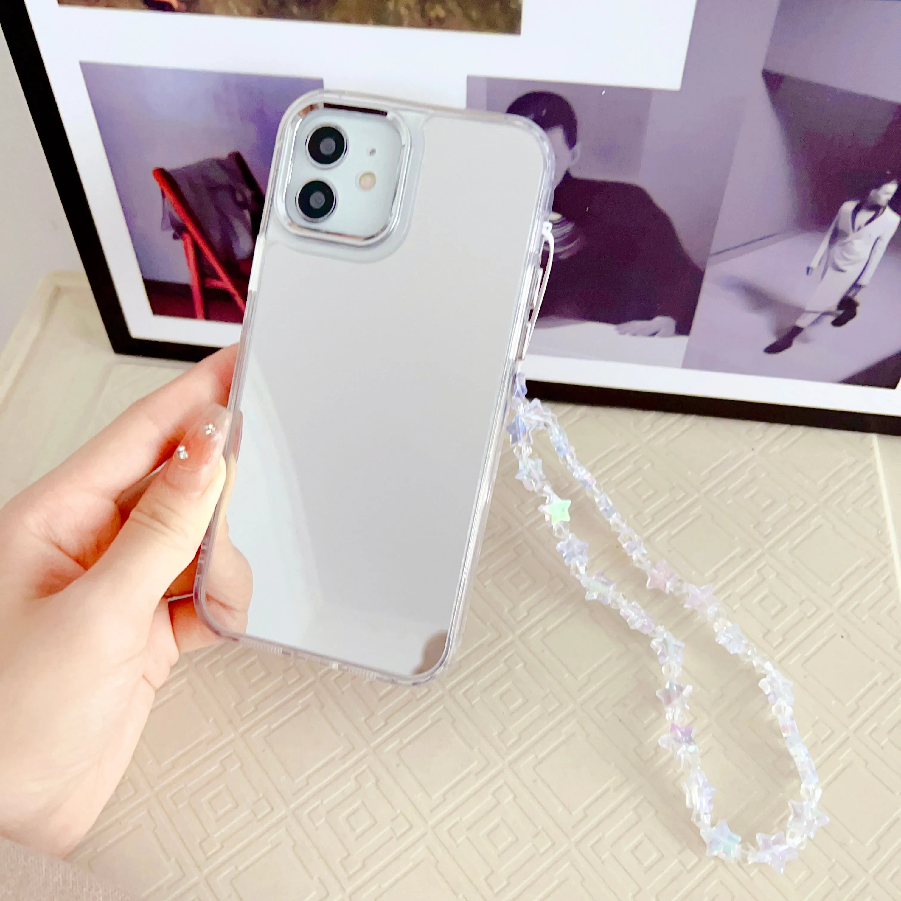 Silicon Silver Mirror Case For iPhone With Crystal Star Charm