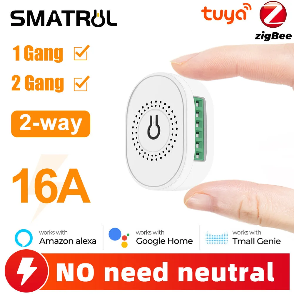 SMATRUL 16A ZigBee Relay Switch 2 Gang 2 Way Smart Switch