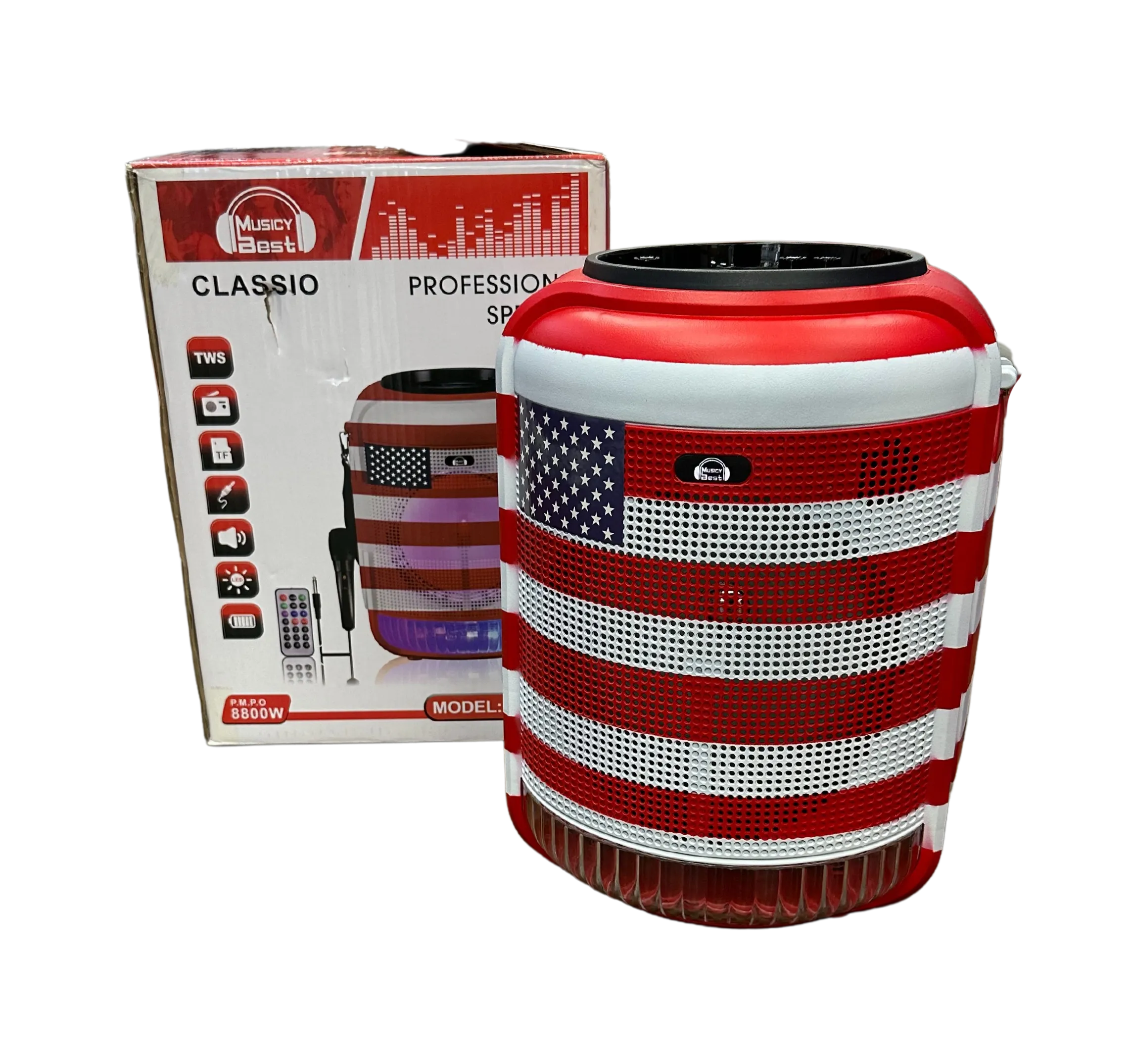 USA Themed Portable Bluetooth Wireless Speaker 8 Inch Portable Speaker