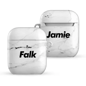 White Marble Editable Text All Over Print Airpods Case