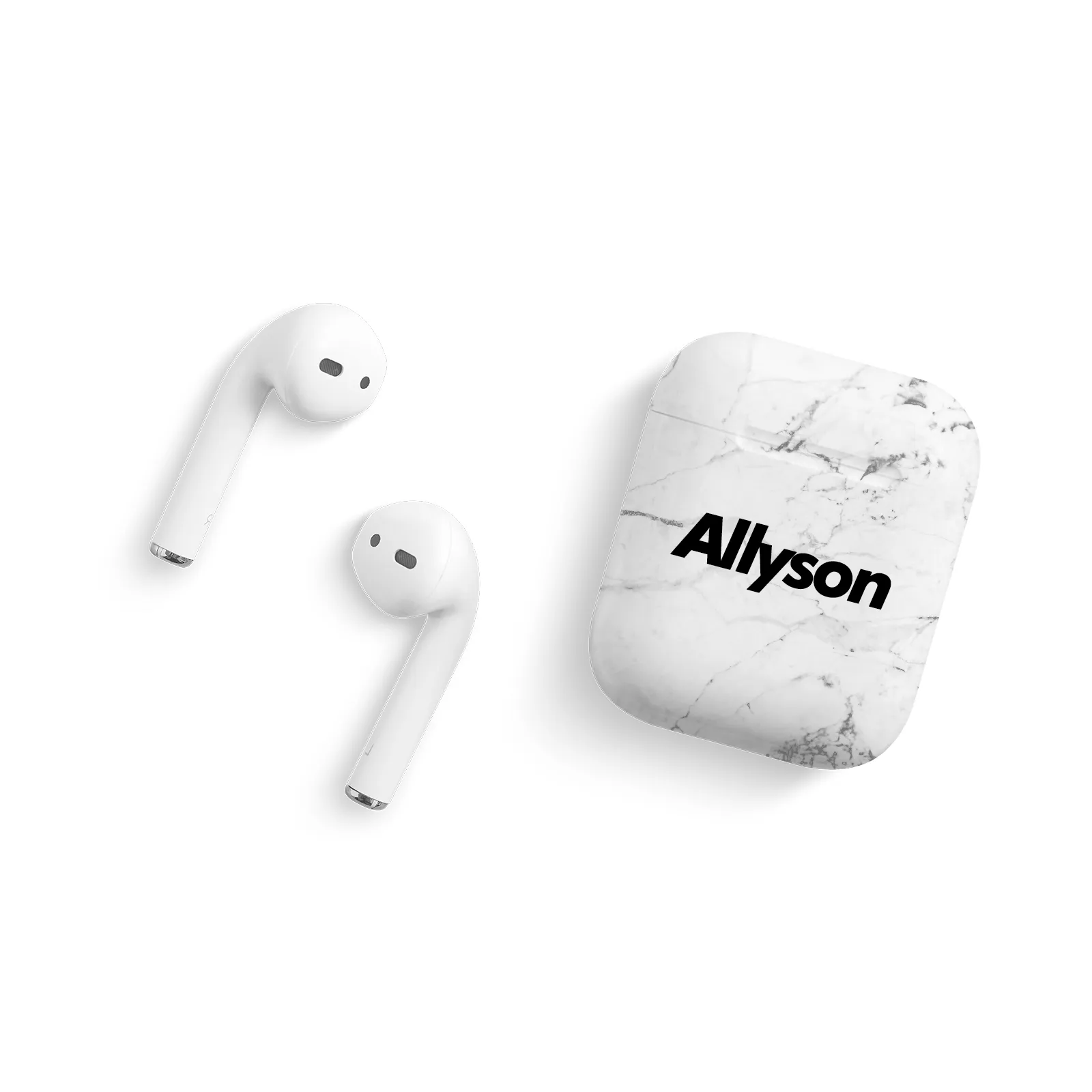 White Marble Editable Text All Over Print Airpods Case