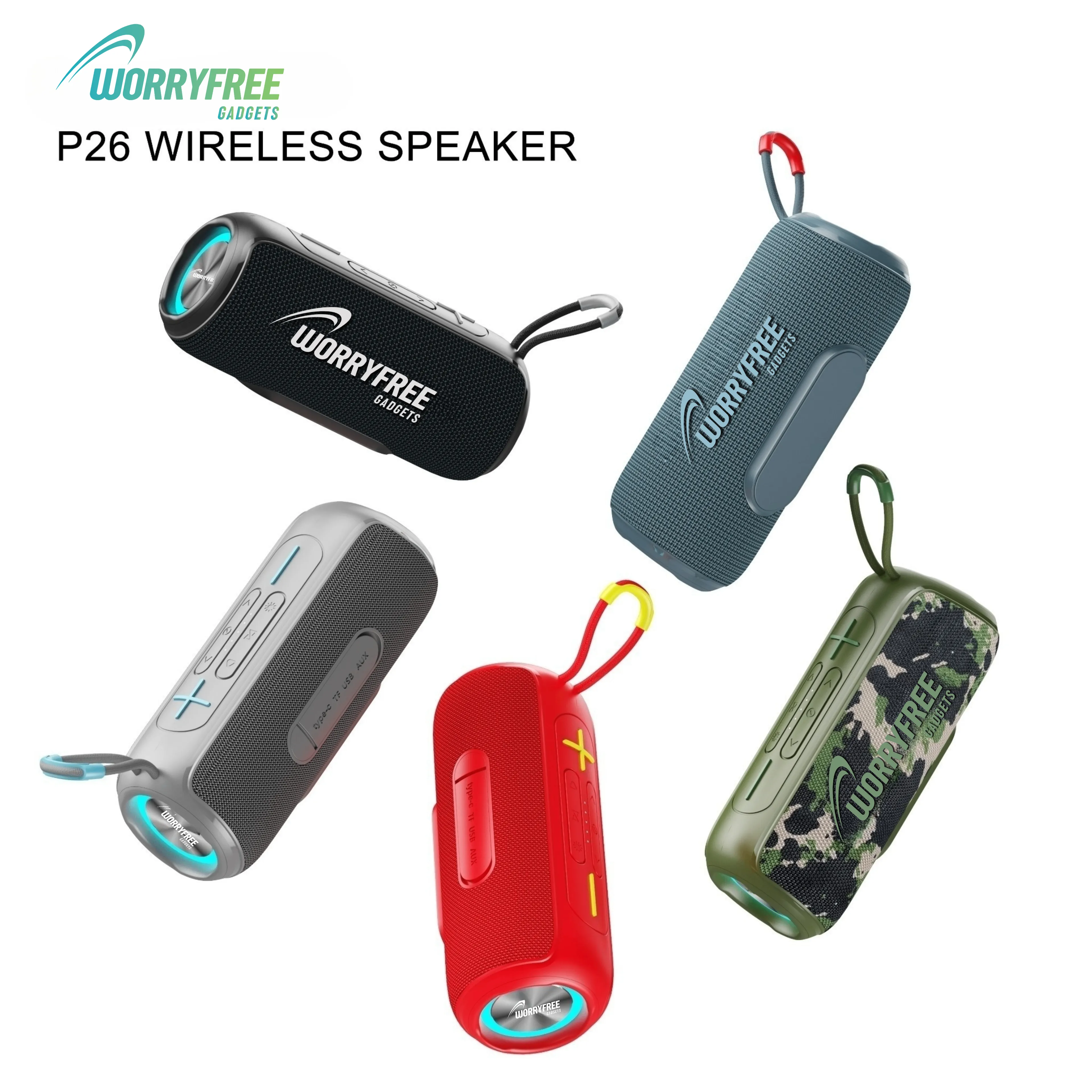 Wireless Portable Waterproof Bluetooth Speaker with RGB Lights- Assorted